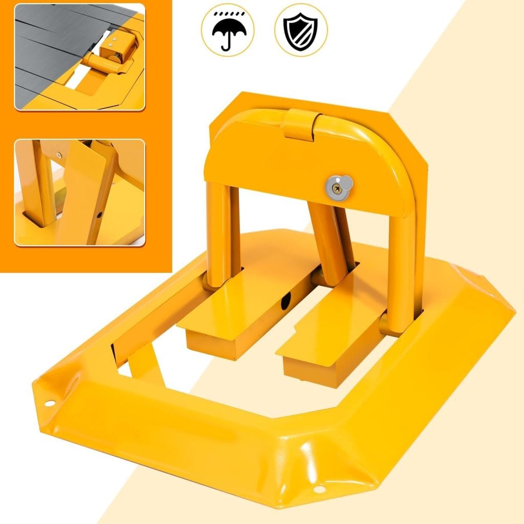 Parkirna rampica yellow metal object with a metal frame